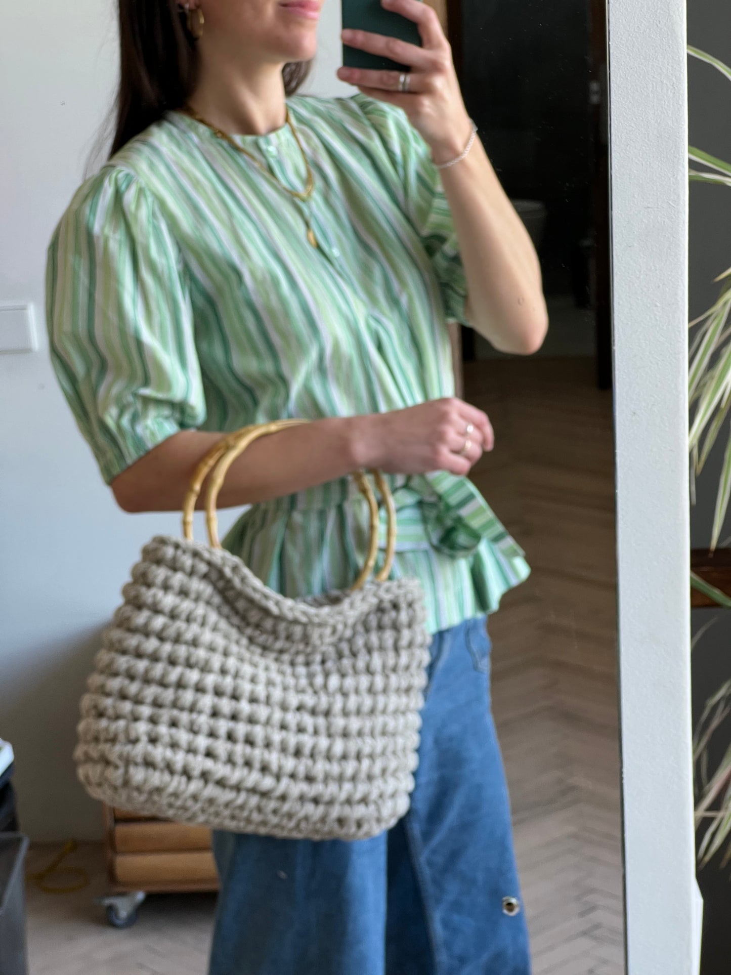 Bolso de Crochet con Asa de Bambú