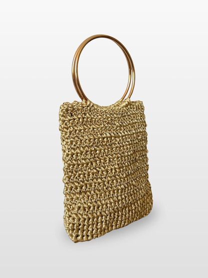 Bolso Pilar en Raso con Asa Dorada
