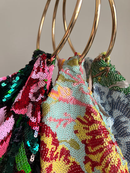 Bolso lentejuela Rocío flecos con Asa Dorada