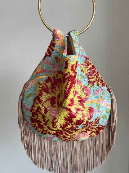 Bolso lentejuela Rocío flecos con Asa Dorada