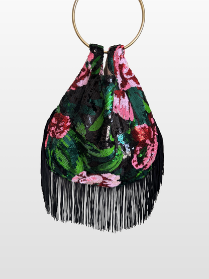 Bolso lentejuela Rocío flecos con Asa Dorada