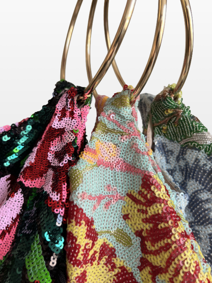 Bolso lentejuela Rocío flecos con Asa Dorada
