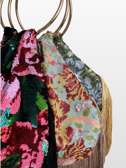 Bolso lentejuela Rocío flecos con Asa Dorada