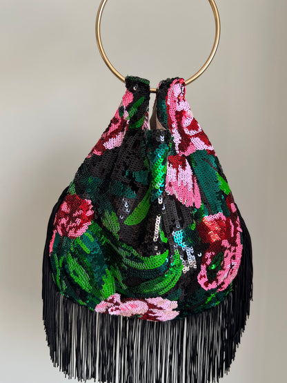 Bolso lentejuela Rocío flecos con Asa Dorada