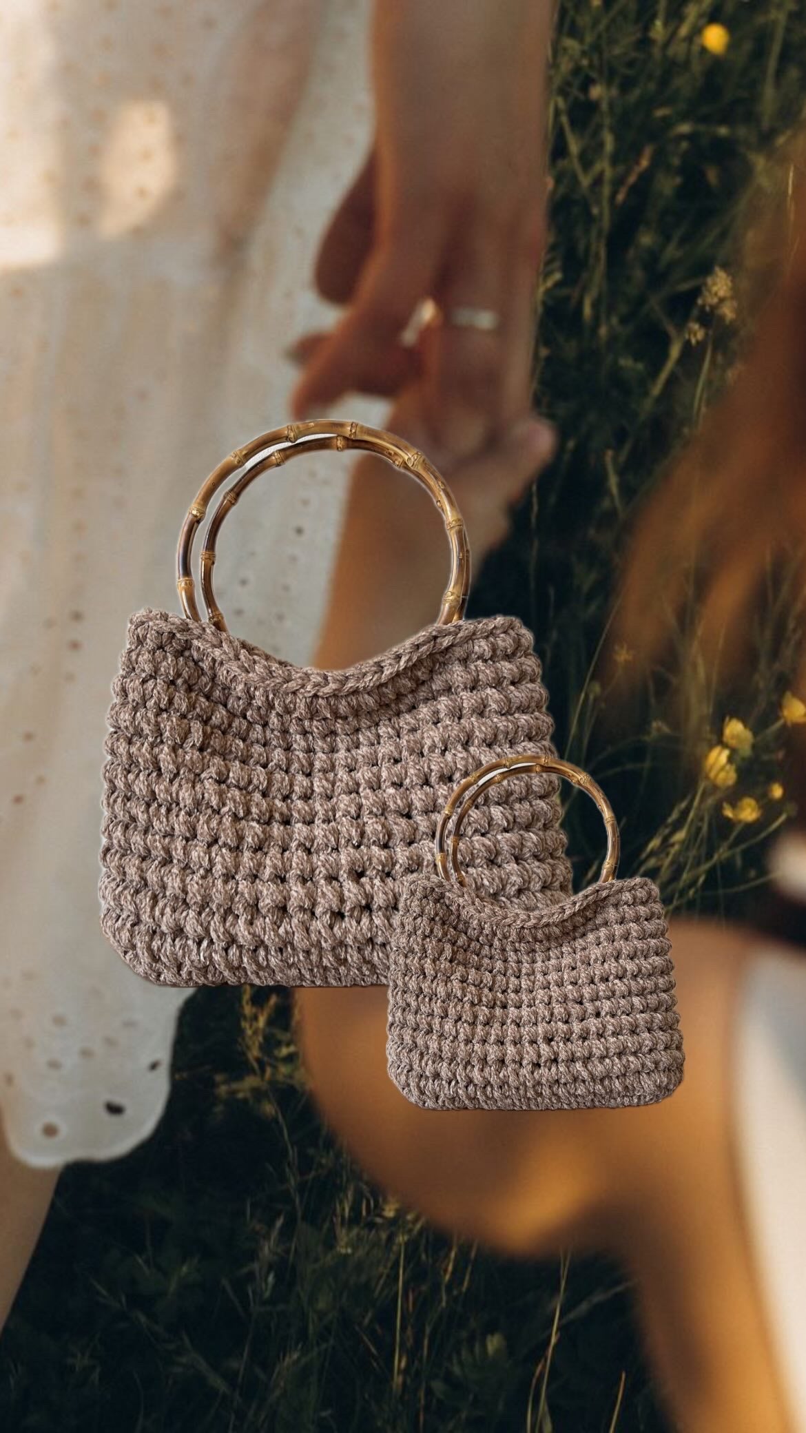 Bolso de Crochet con Asa de Bambú