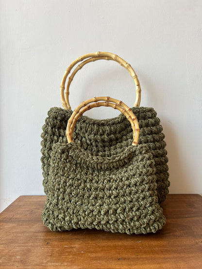 Bolso de Crochet con Asa de Bambú