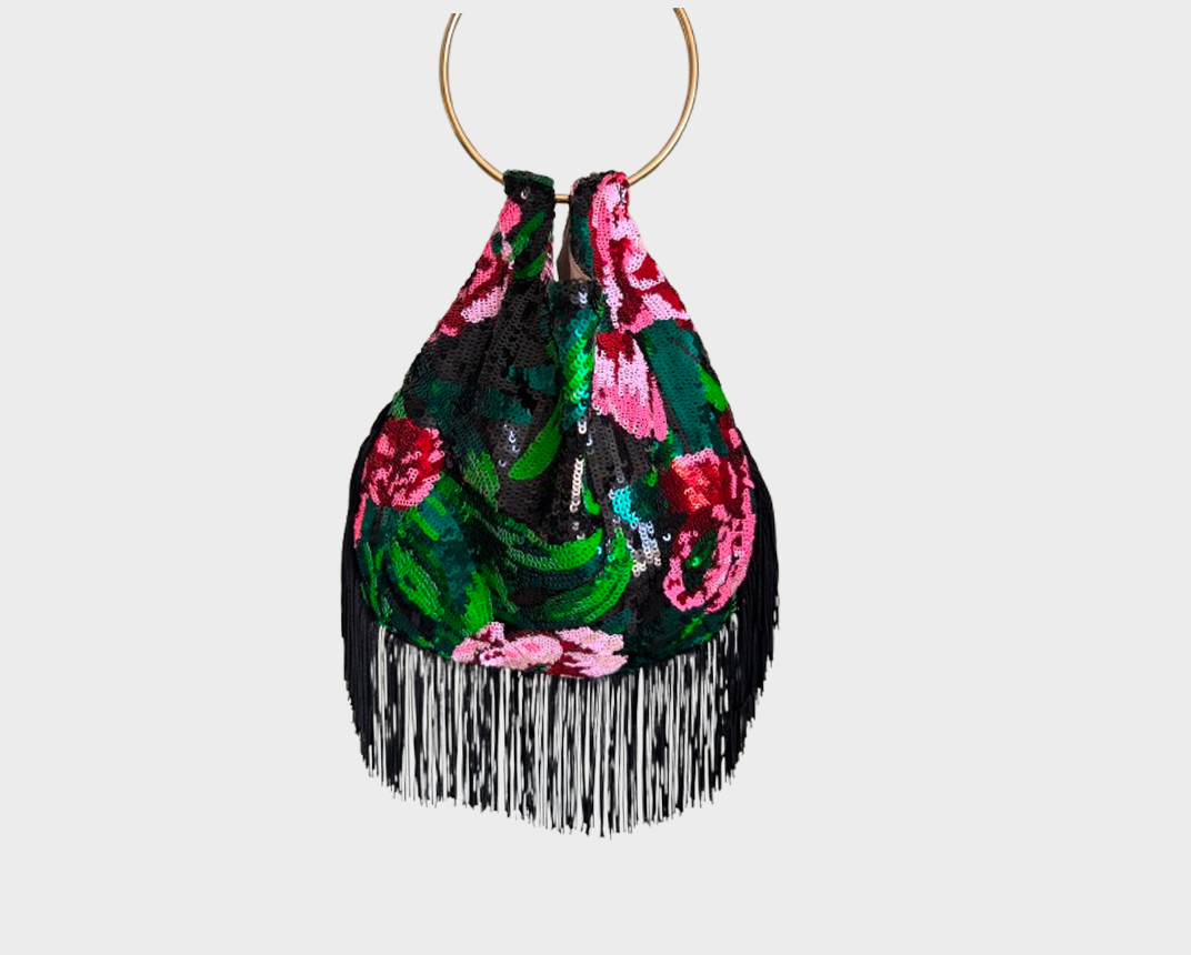 Bolso lentejuela Rocío flecos con Asa Dorada
